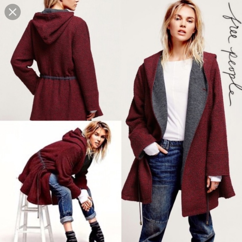Free people swing coat in wine/berry
